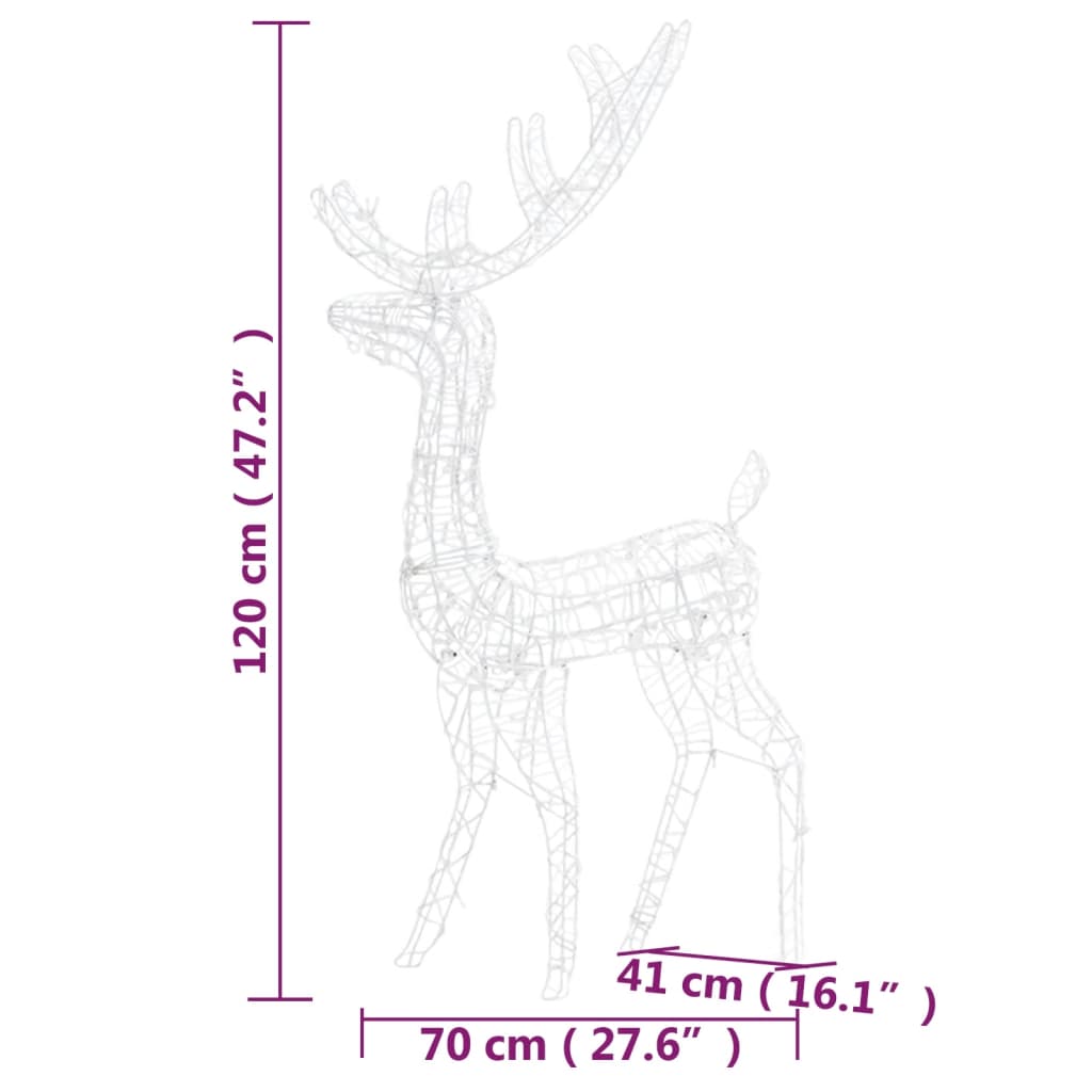 Kerstversieringen rendier 2 st 120 cm acryl warmwit