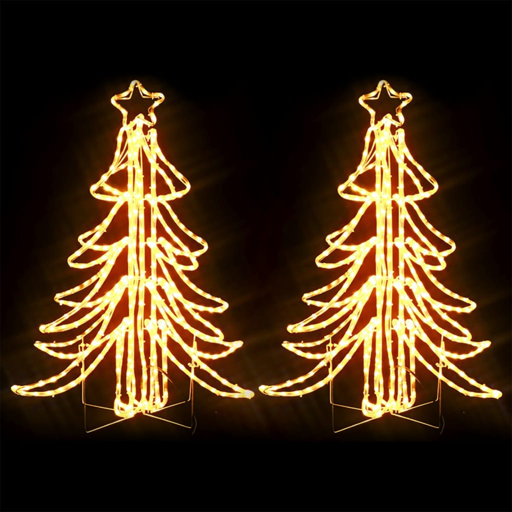 Kerstfiguur boom 2 st inklapbaar met LED's 87x87x93 cm warmwit