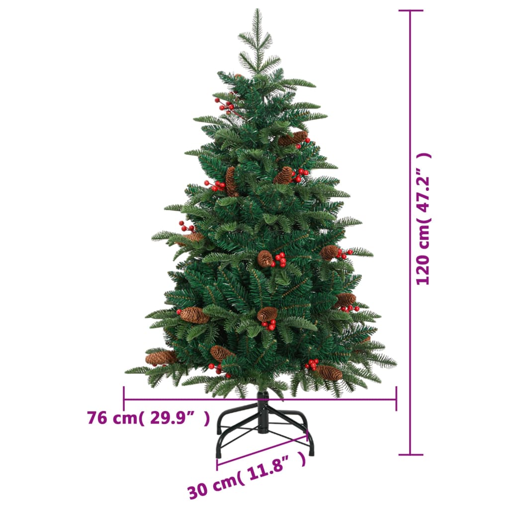 Kunstkerstboom met scharnieren dennenappels en bessen 120 cm