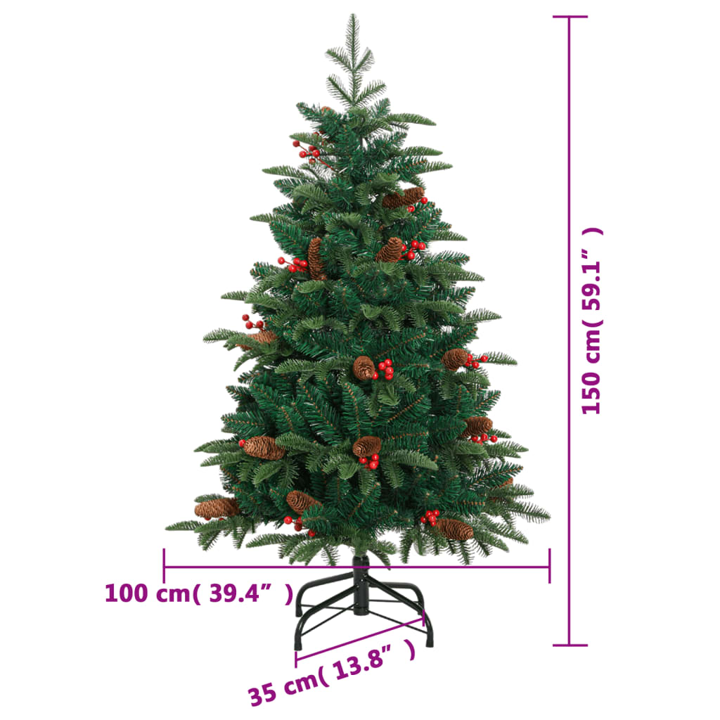 Kunstkerstboom met scharnieren dennenappels en bessen 150 cm