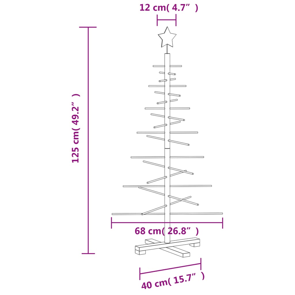 Kerstdecoratie kerstboom 125 cm massief grenenhout