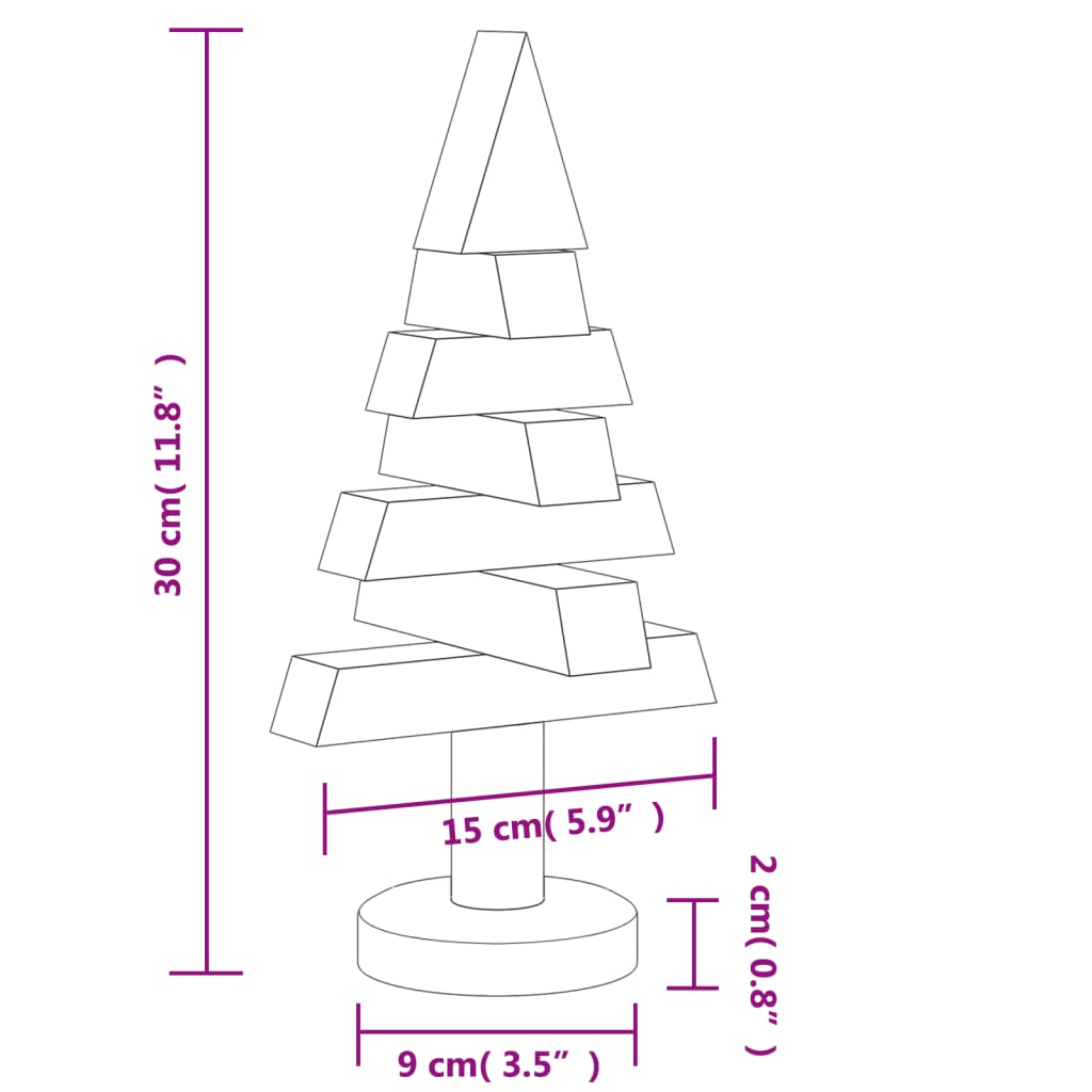 Kerstdecoraties kerstboom 2 st 30 cm massief grenenhout