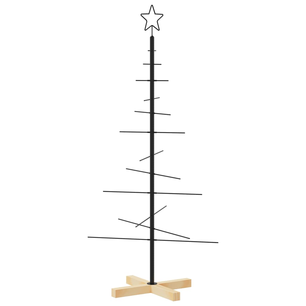 Kerstdecoratie kerstboom met houten basis 120 cm metaal zwart