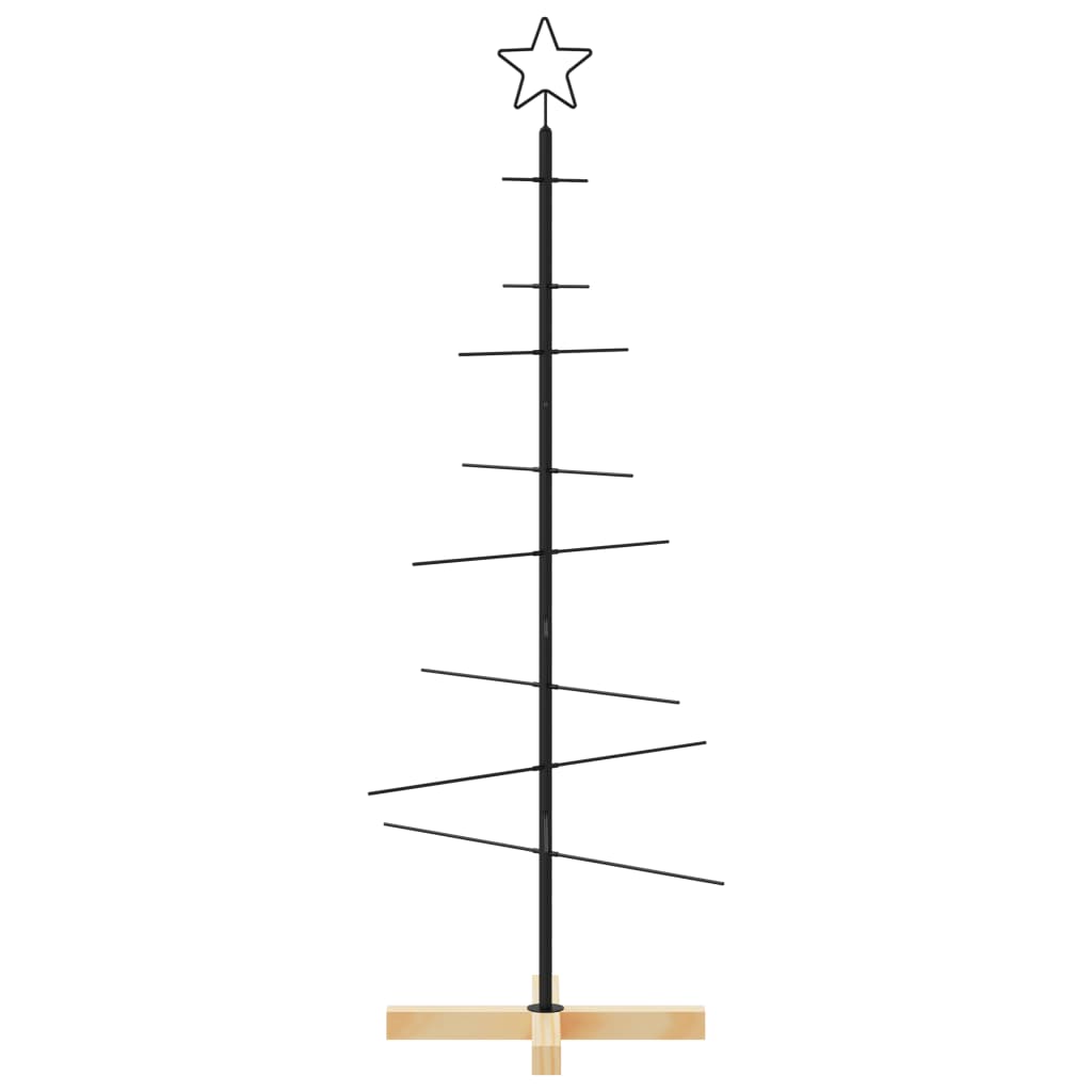 Kerstdecoratie kerstboom met houten basis 120 cm metaal zwart