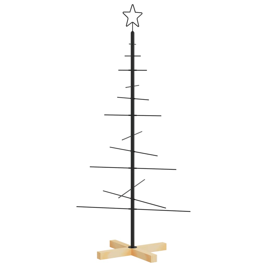 Kerstdecoratie kerstboom met houten basis 120 cm metaal zwart