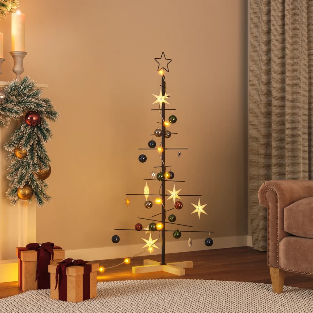 Kerstdecoratie kerstboom met houten basis 120 cm metaal zwart