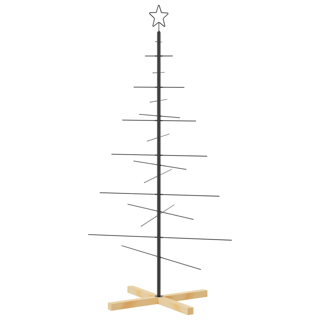 Kerstdecoratie kerstboom met houten basis 150 cm metaal zwart