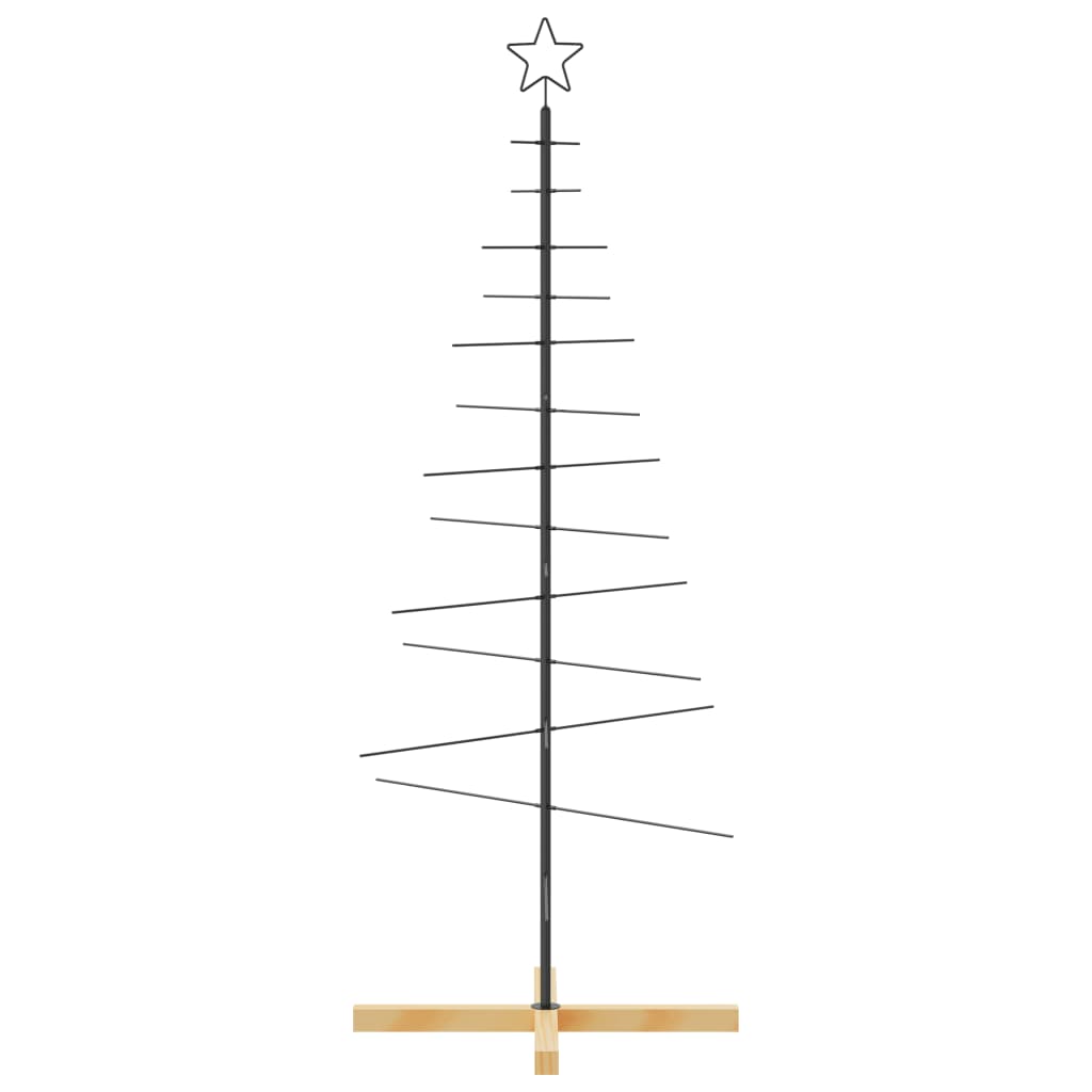 Kerstdecoratie kerstboom met houten basis 150 cm metaal zwart