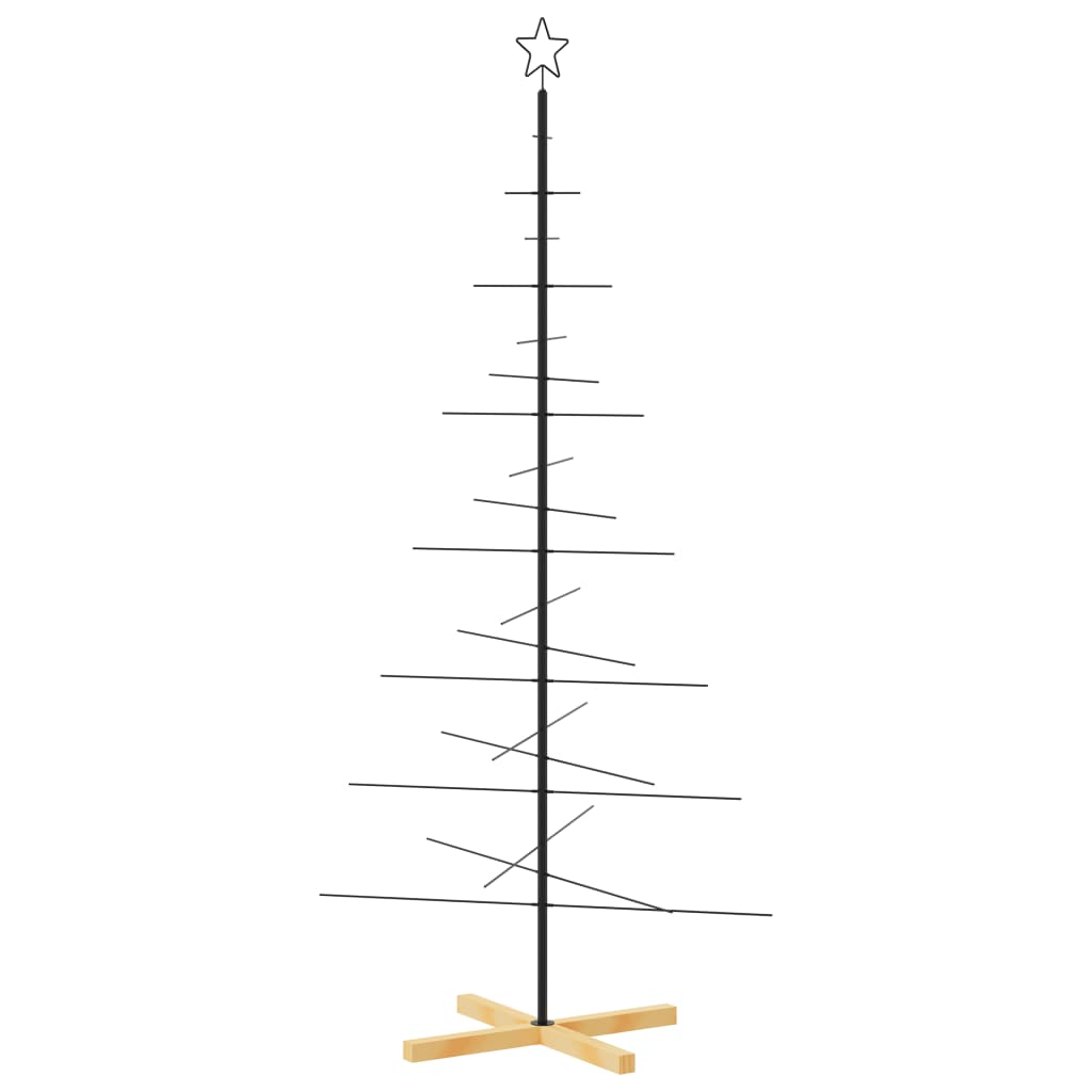 Kerstdecoratie kerstboom met houten basis 180 cm metaal zwart