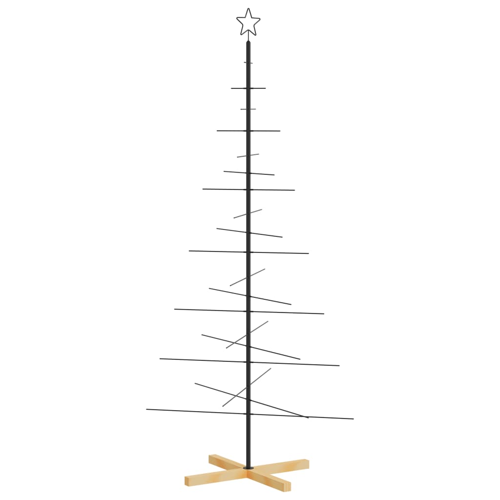 Kerstdecoratie kerstboom met houten basis 180 cm metaal zwart