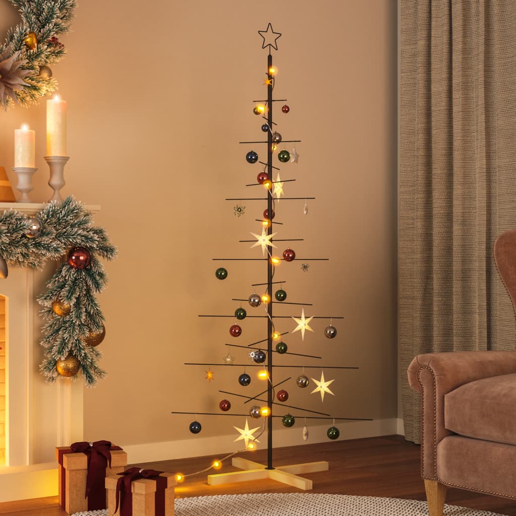 Kerstdecoratie kerstboom met houten basis 180 cm metaal zwart