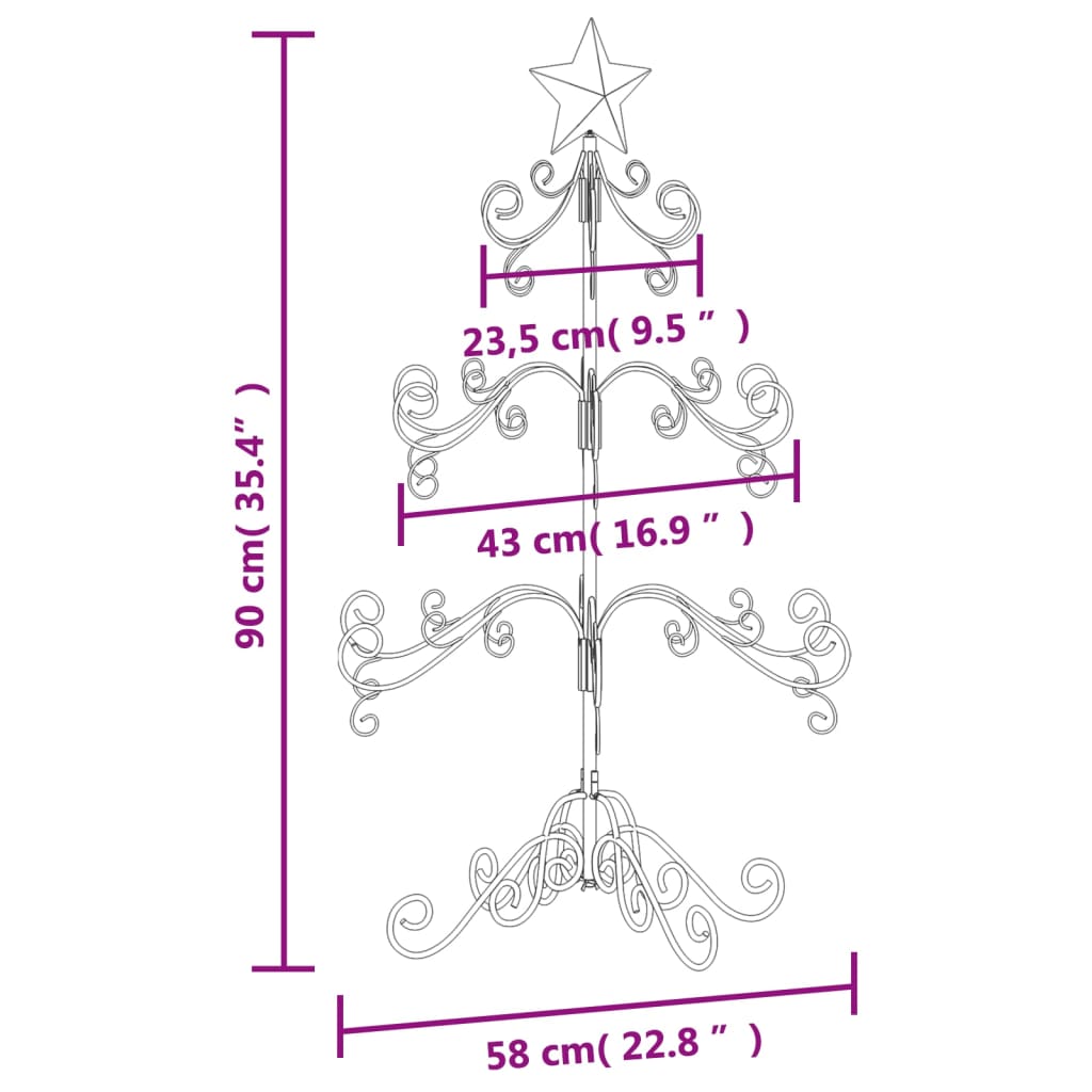 Kerstdecoratie kerstboom 90 cm metaal zwart