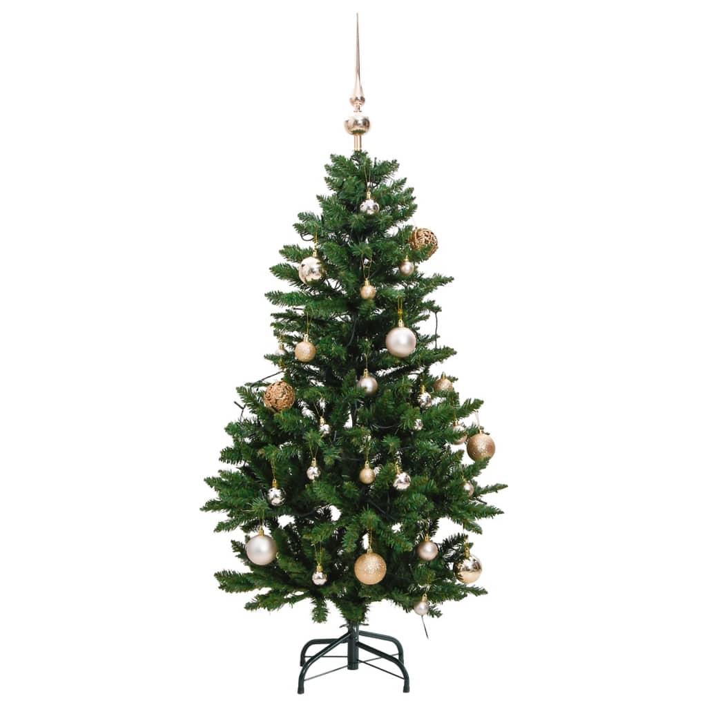 Kunstkerstboom met scharnieren 150 LED en kerstballen 120 cm