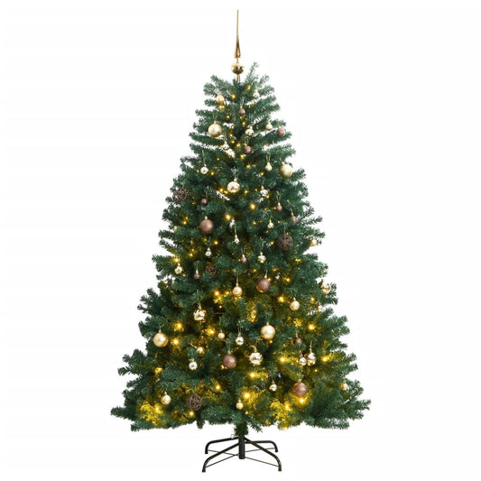 Kunstkerstboom met scharnieren 300 LED's en kerstballen 210 cm