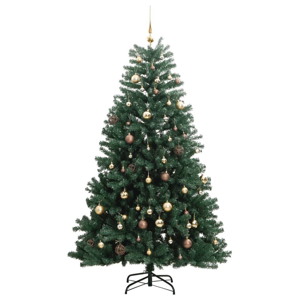 Kunstkerstboom met scharnieren 300 LED's en kerstballen 210 cm