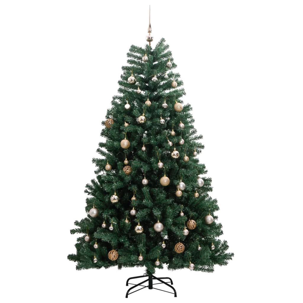 Kunstkerstboom met scharnieren 300 LED's en kerstballen 210 cm