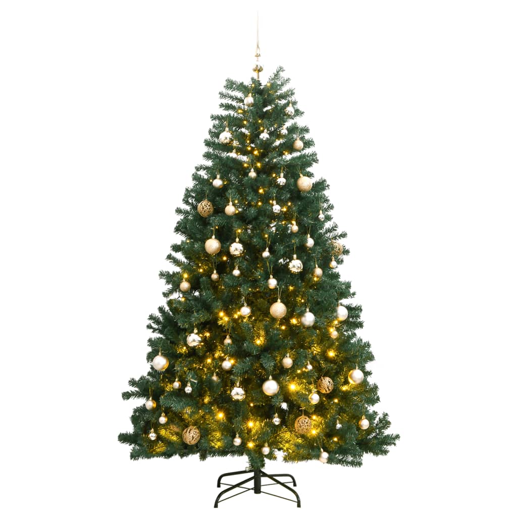 Kunstkerstboom met scharnieren 300 LED's en kerstballen 240 cm