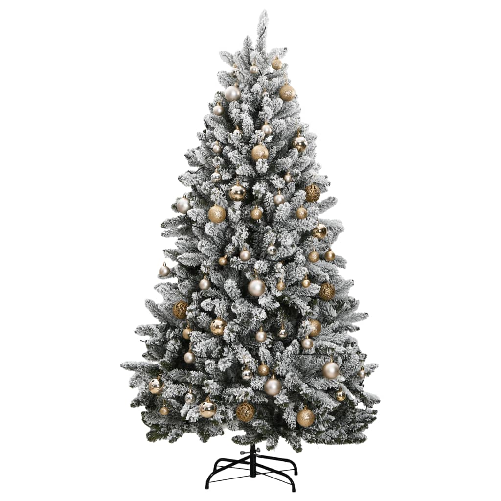 Kunstkerstboom met scharnieren 300 LED's en kerstballen 210 cm