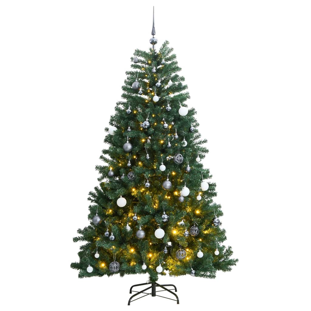 Kunstkerstboom met scharnieren 300 LED's en kerstballen 180 cm