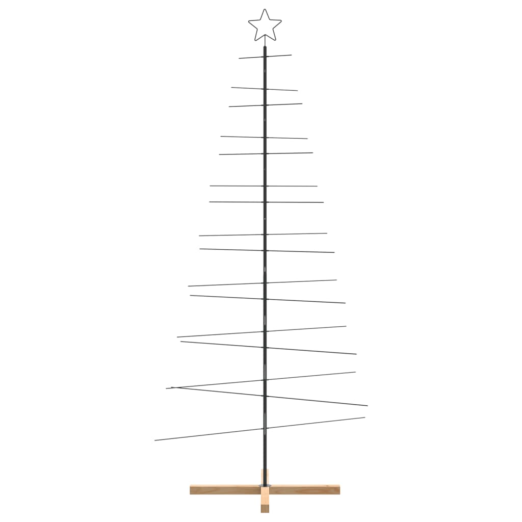 Kerstdecoratie kerstboom met houten basis 210 cm metaal zwart