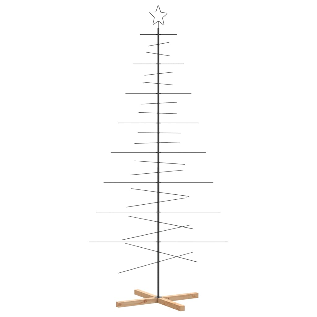 Kerstdecoratie kerstboom met houten basis 210 cm metaal zwart