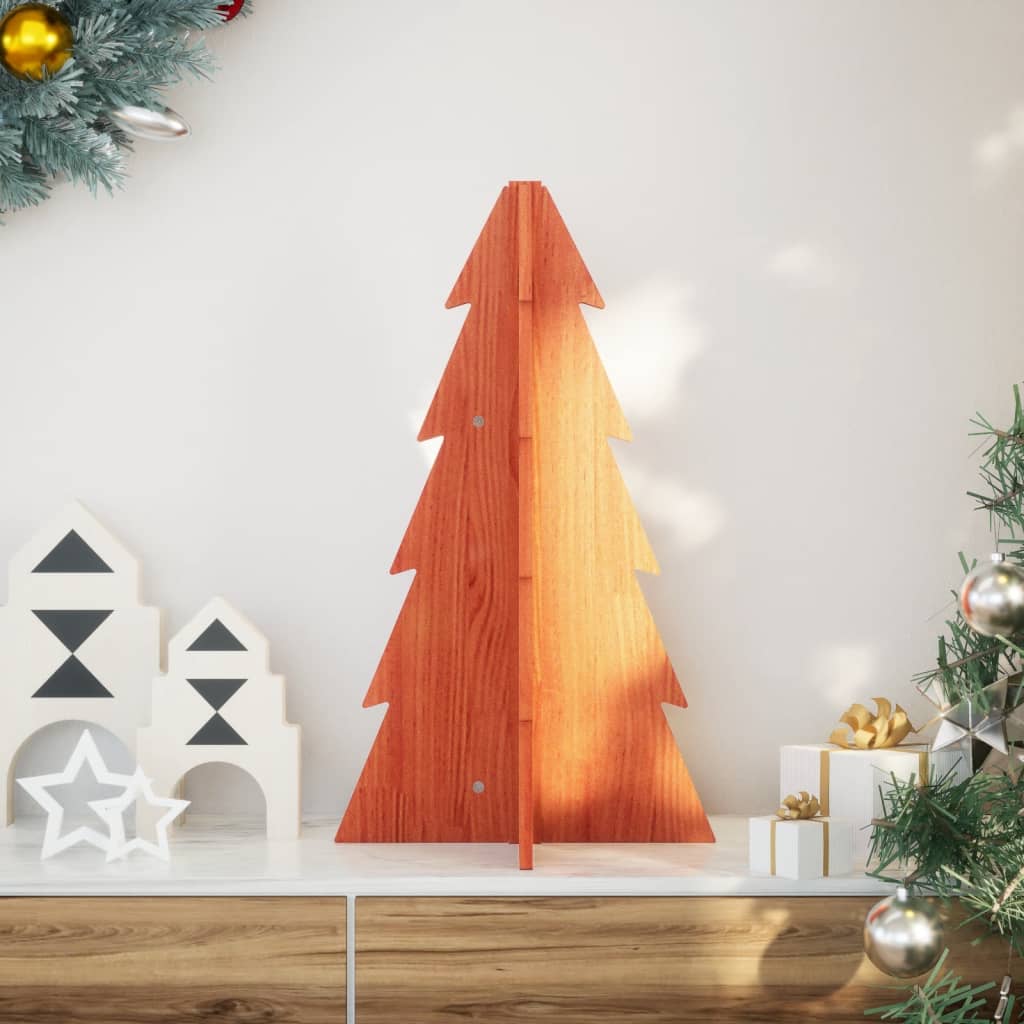 Kerstdecoratie kerstboom 69,5 cm massief grenenhout wasbruin