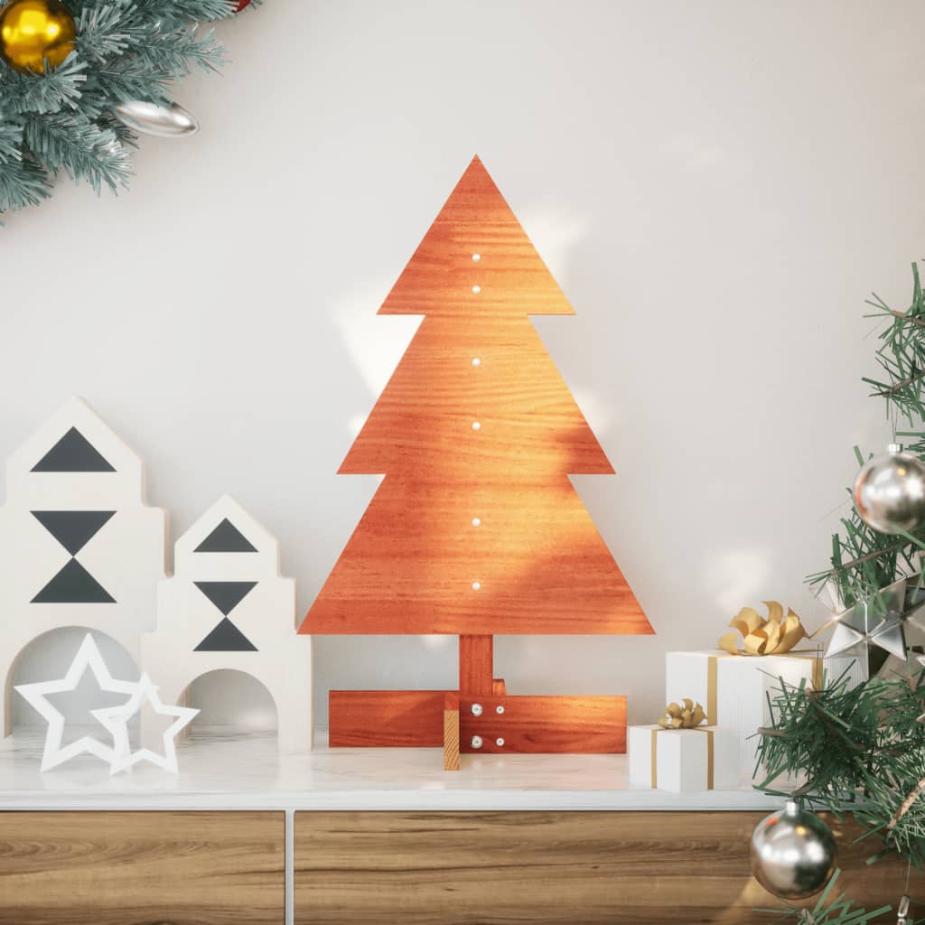 Kerstdecoratie kerstboom 60 cm massief grenenhout wasbruin