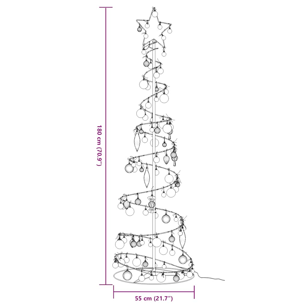 Kerstboom lichtkegel met kerstballen 120 LED's warmwitte 180 cm