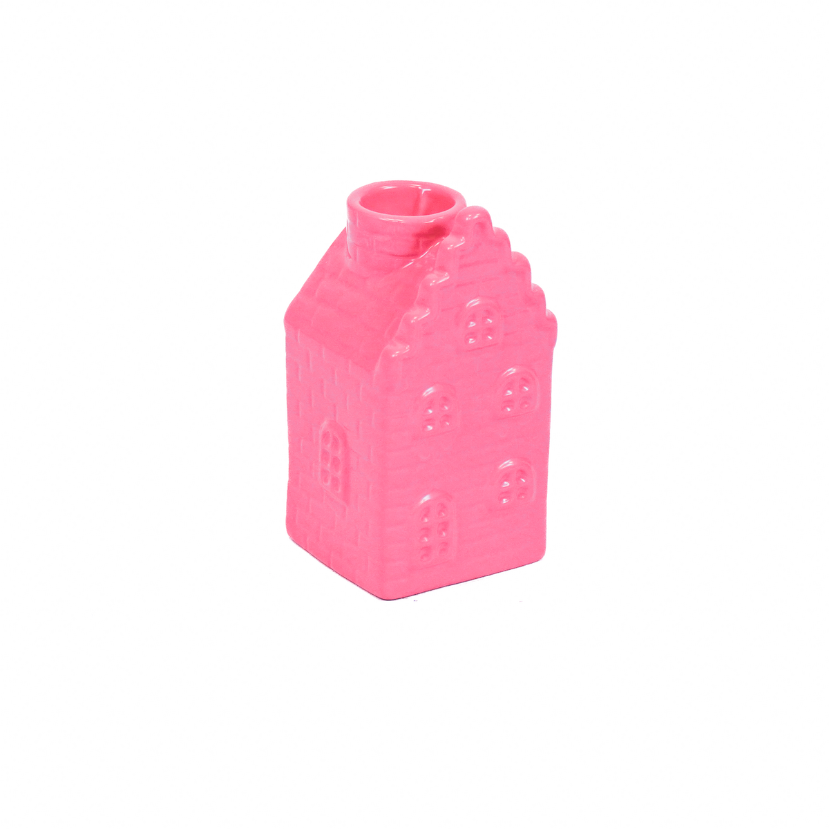 Kaarsenhouder Huis Keramiek Neon Roze 6x6x11cm