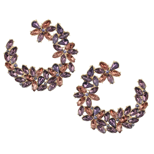 Otazu Purple Crystal Flower Hoops