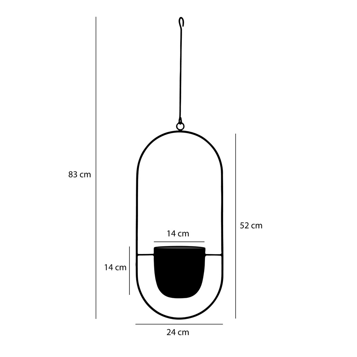 Dexter Bloempot Hangend L24 x B14 x H83 cm Zwart