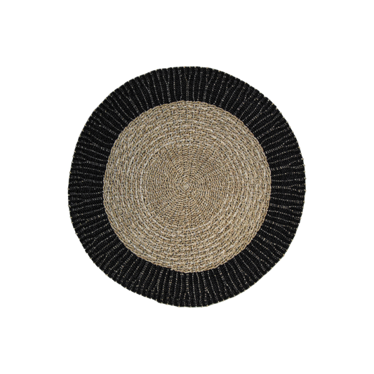 Vloerkleed ø150 cm Raffia/Zeegras Naturel/Zwart