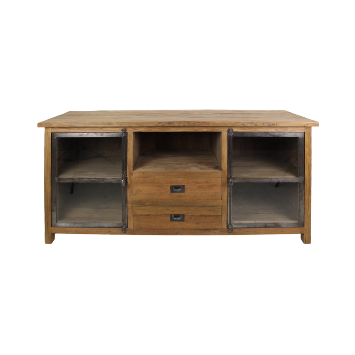 HSM Collection TV-meubel Hunter 2 Deurs 2 Lade 160x50x80 Natuurlijk/Zwart Teak/Metaal