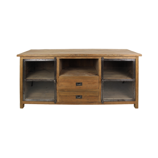 HSM Collection TV-meubel Hunter 2 Deurs 2 Lade 160x50x80 Natuurlijk/Zwart Teak/Metaal