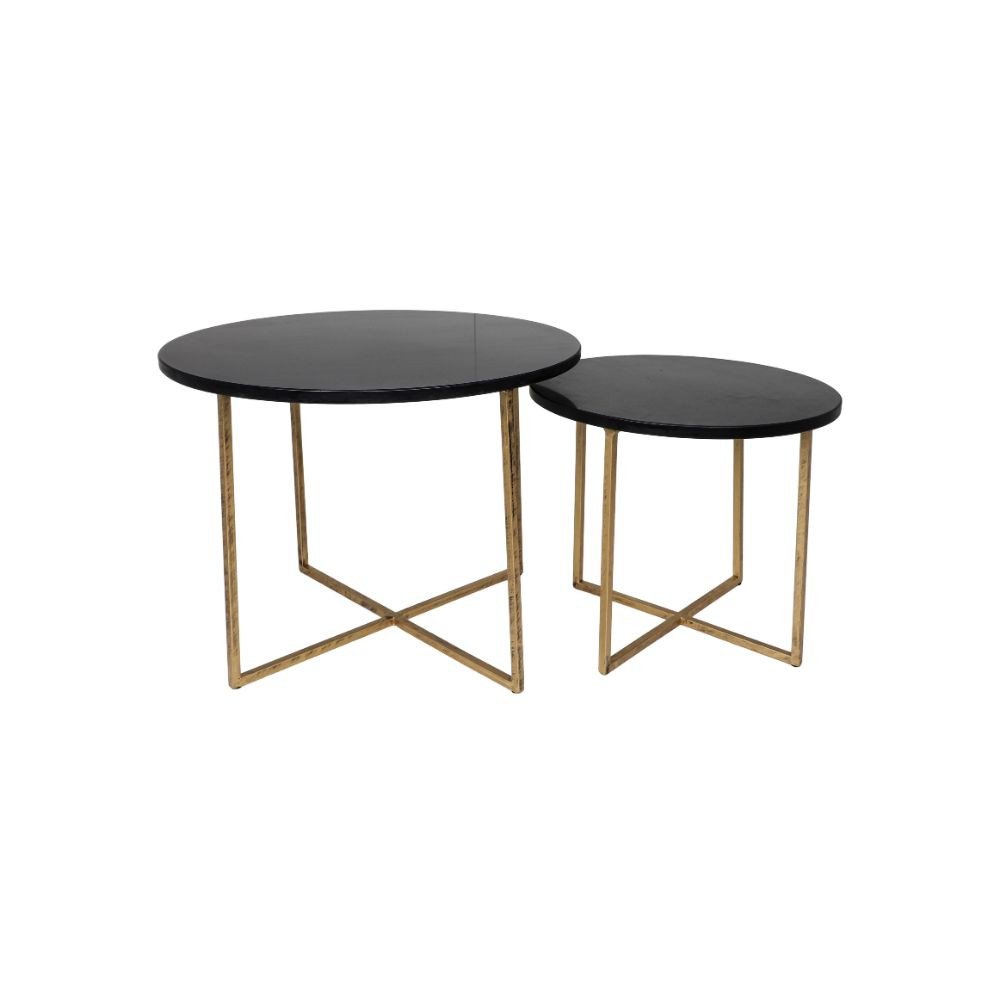 HSM Collection Ronde Bijzettafel S/2 ø61x45/ø46x39 Zwart/Goud Marmer/Metaal