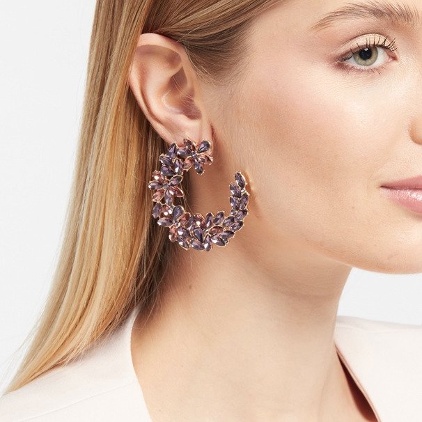 Otazu Purple Crystal Flower Hoops