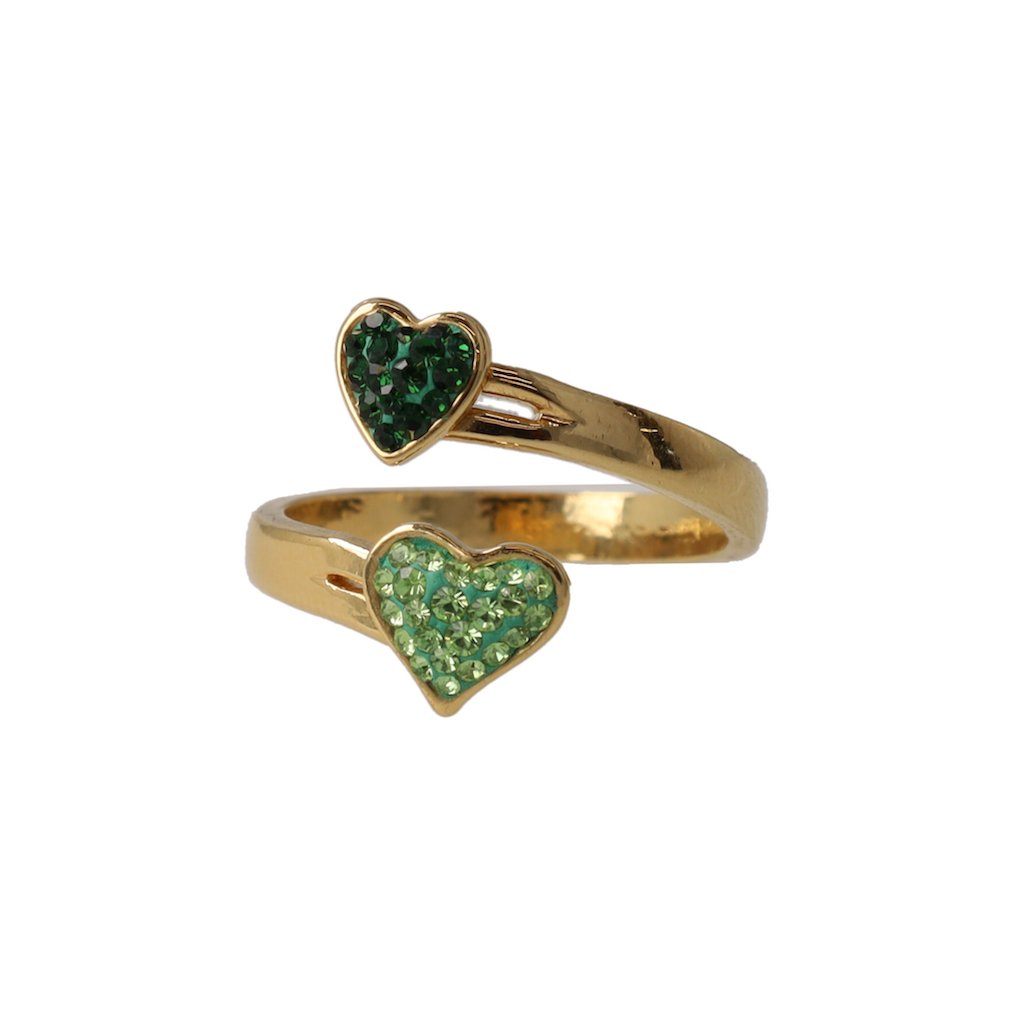 Twin Hearts Ring Green