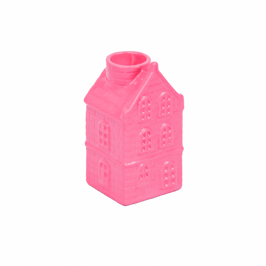 Kaarsenhouder Huis Keramiek Neon Roze 6x5,5x11cm