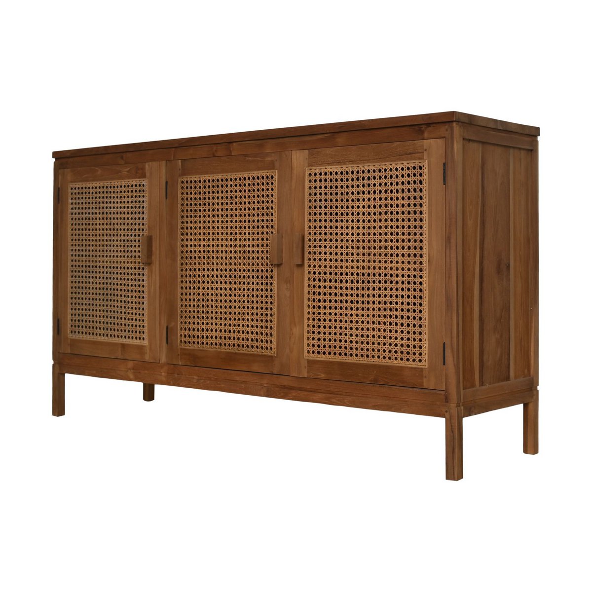 Dressoir 3 deuren 150x42x85 Naturel Teak/rotan