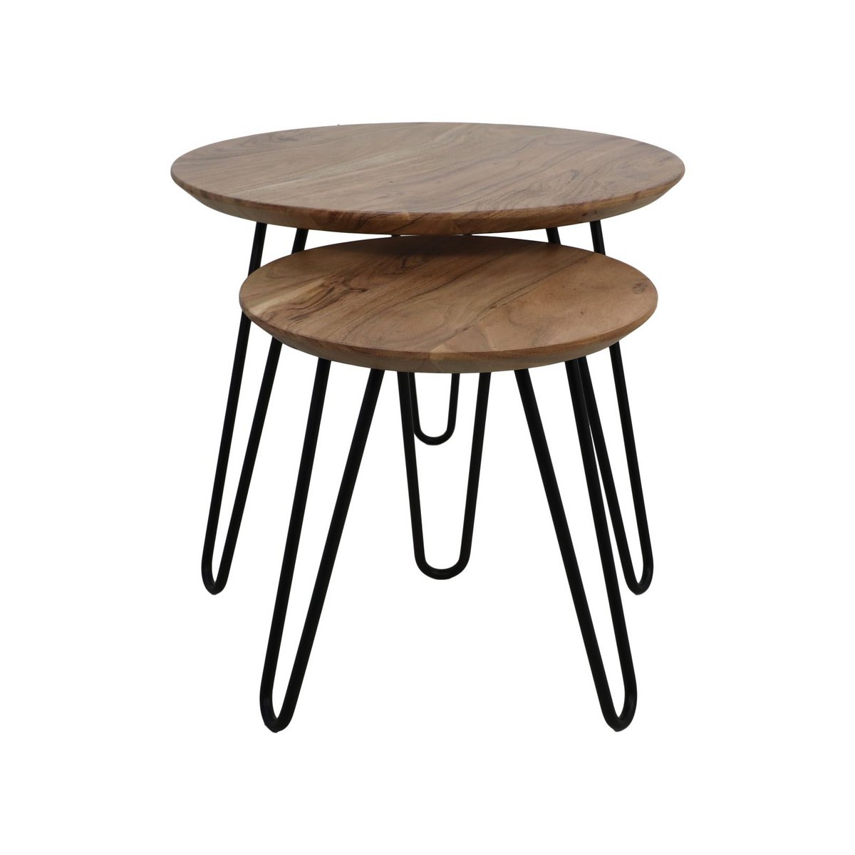 Swiss Edge Ronde Tafel set van 2 ø60 acaciahout/ijzer