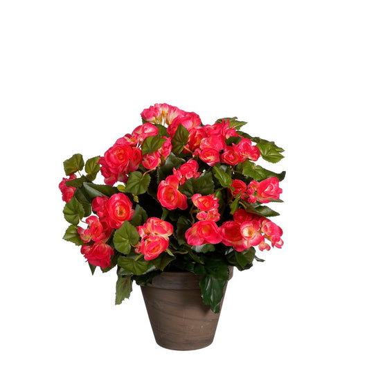 Begonia Kunstplant in Bloempot Stan H37 x Ø36 cm Donkerroze