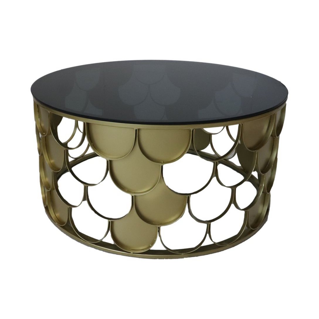 Koffietafel Rond ø80x40 Goud/Zwart metaal/Glas