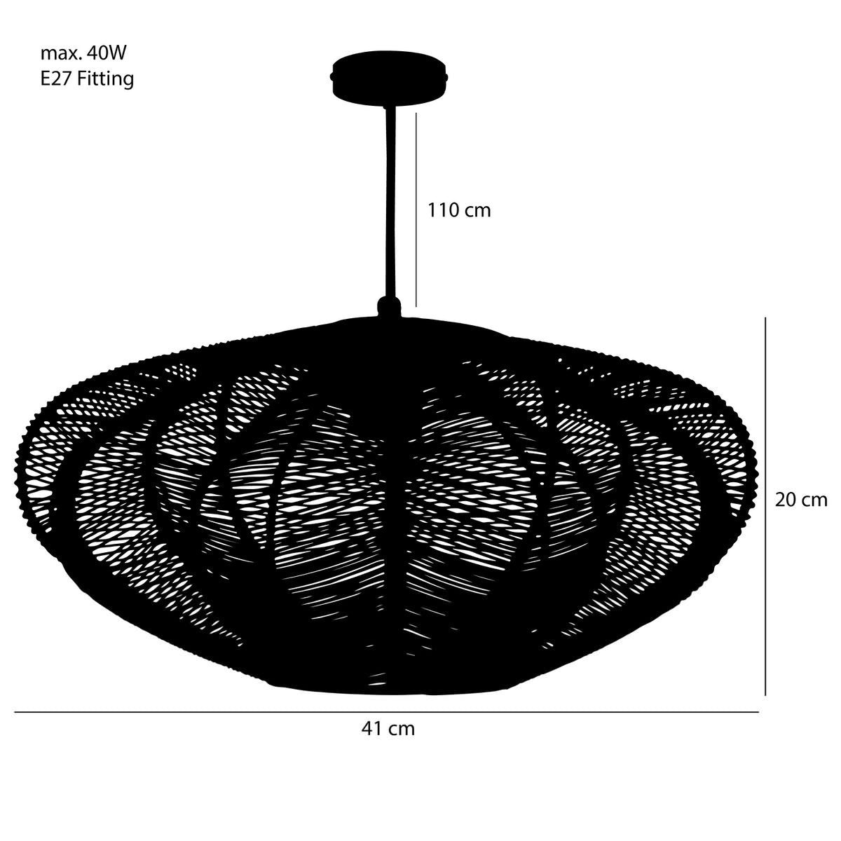 Kanti Hanglamp H20 x Ø41 cm Metaal Zwart