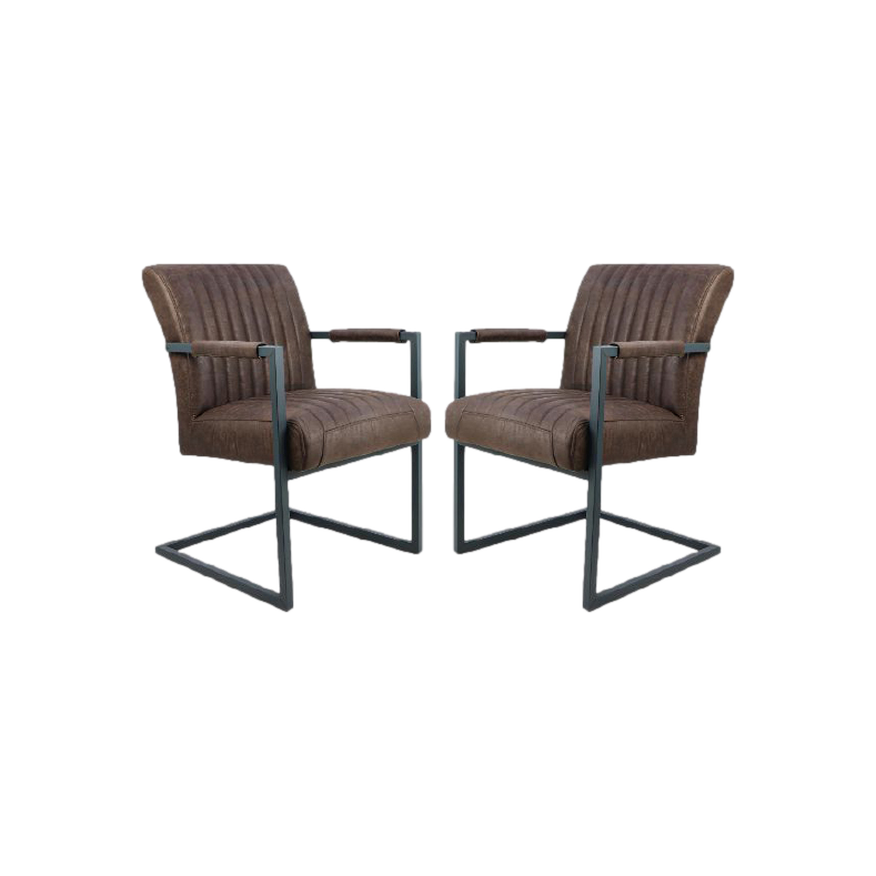 HSM Collection Eetkamerstoel Texas Met Arm S/2 55x50x85 Espresso/Grijs Leder/Metaal