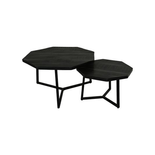 Salontafel Urban 72x72x41 Mangohout/ijzer Zwart Set van 2